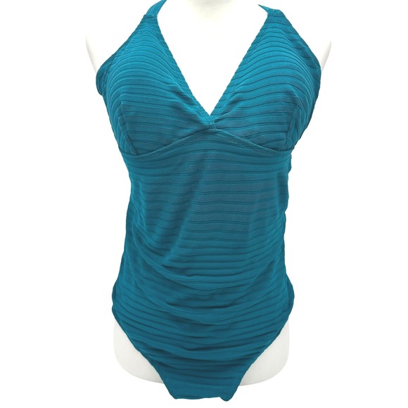 TORRID Women's 1 XL Teal Blue Ribbed Textured Padded Bra One Piece Swimsuit - Picture 1 of 7